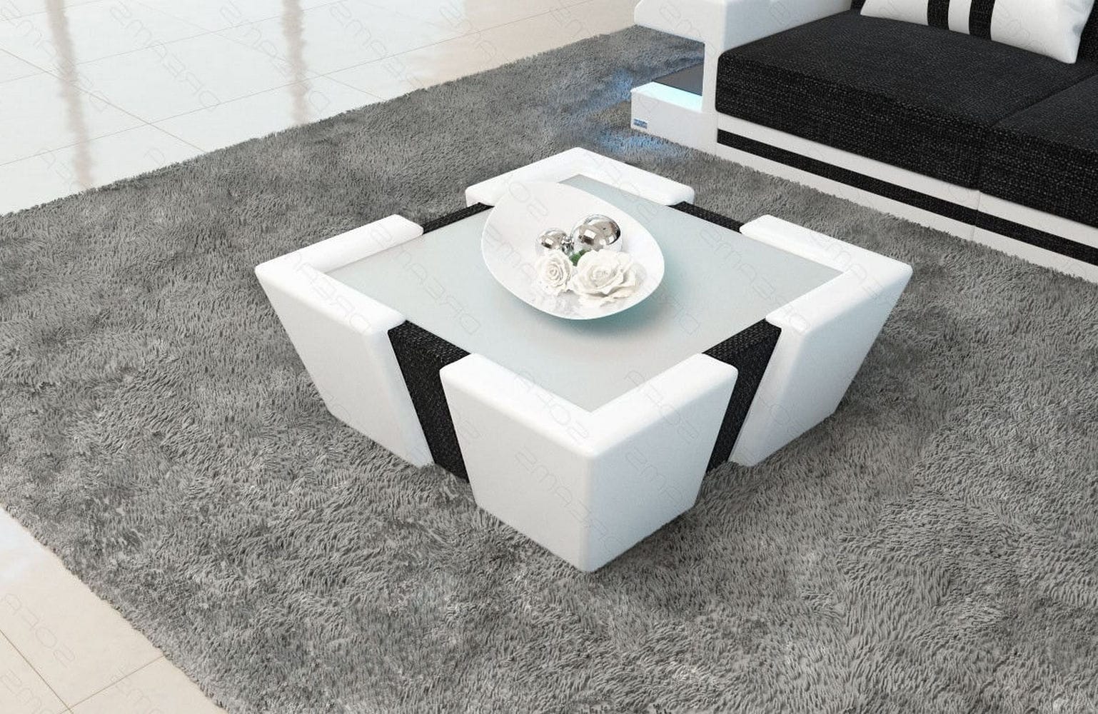 Stoff Couchtisch Apollonia mit LED Dunkelgrau-Weiß