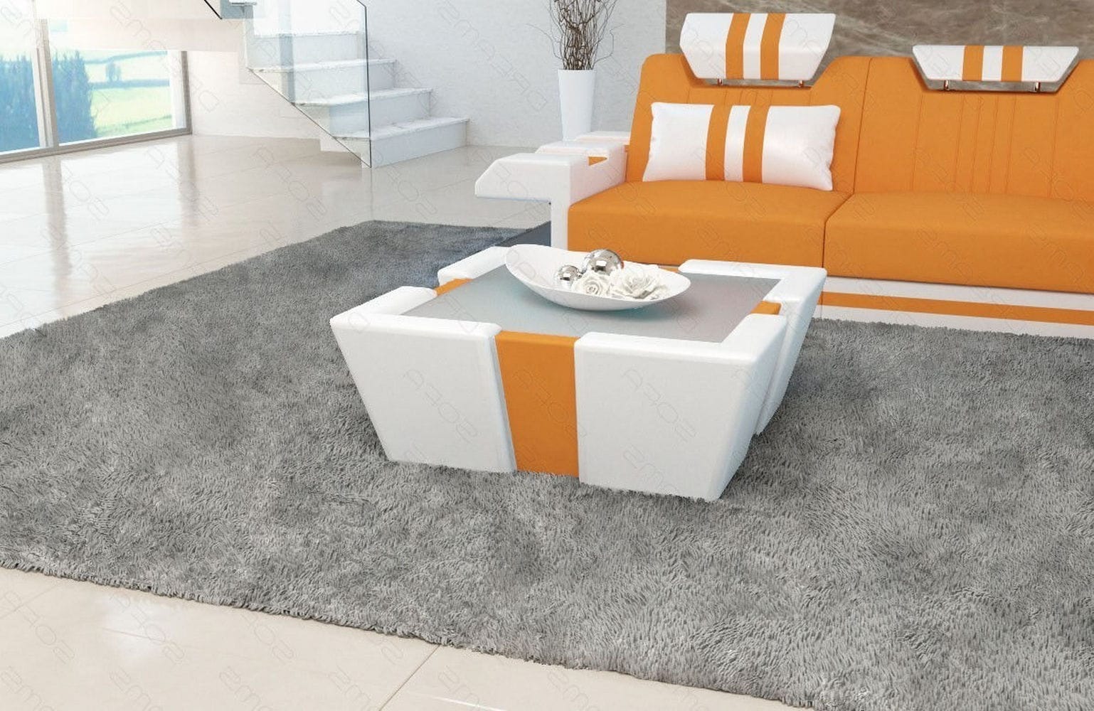 Stoff Couchtisch Apollonia mit LED Apricot-Weiß