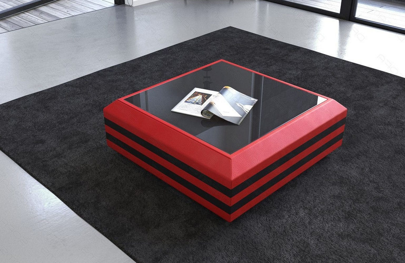 Leder Couchtisch Ravenna – Ausziehbar & Elegant Rot-Schwarz