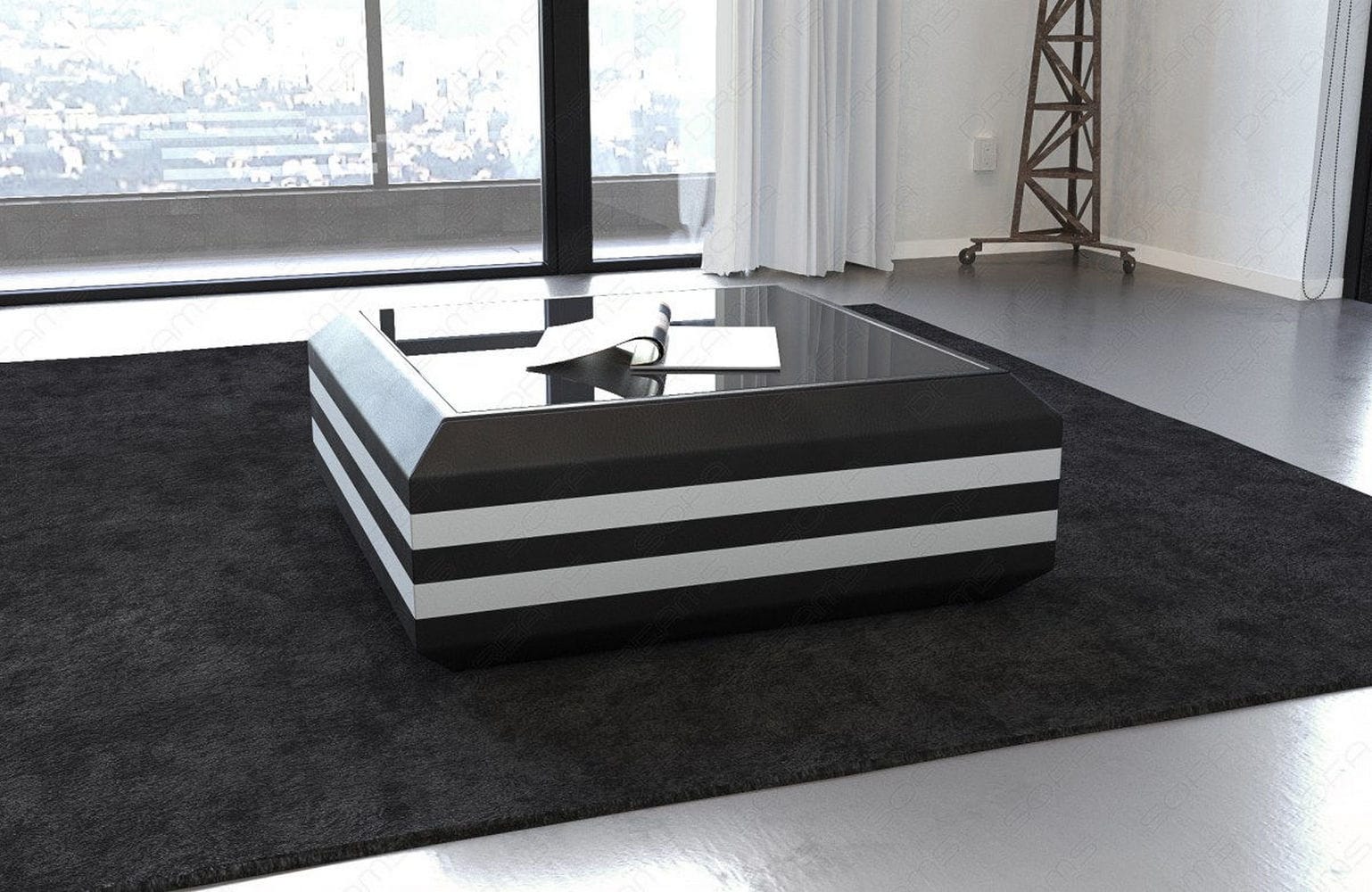 Leder Couchtisch Ravenna – Ausziehbar & Elegant Schwarz-Weiß