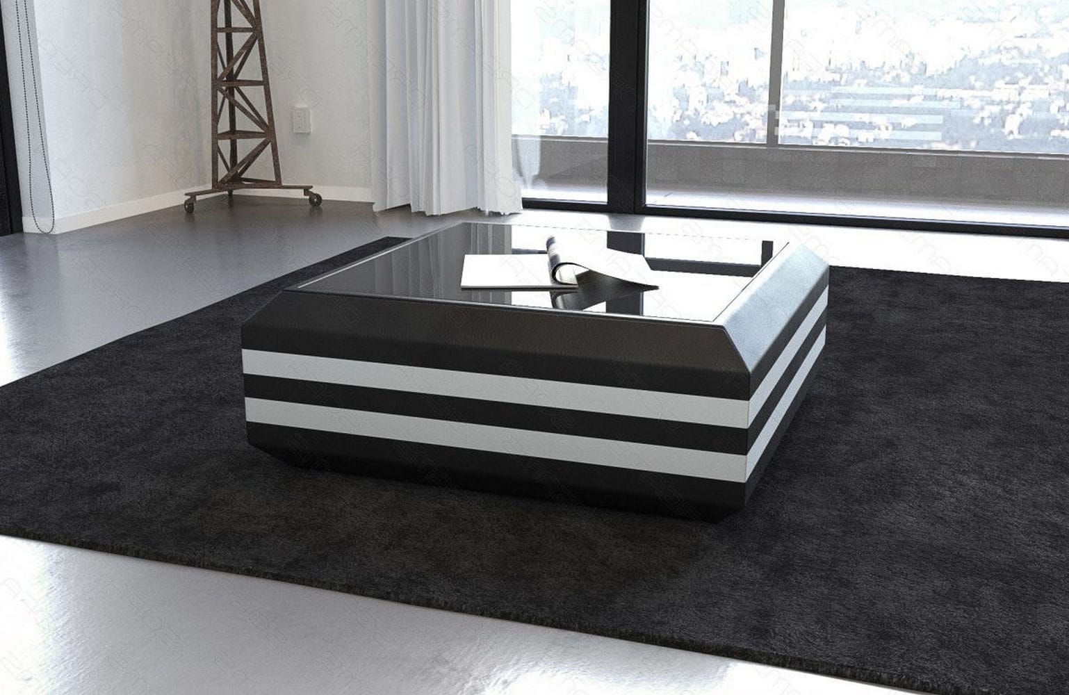Leder Couchtisch Ravenna – Ausziehbar & Elegant Schwarz-Weiß