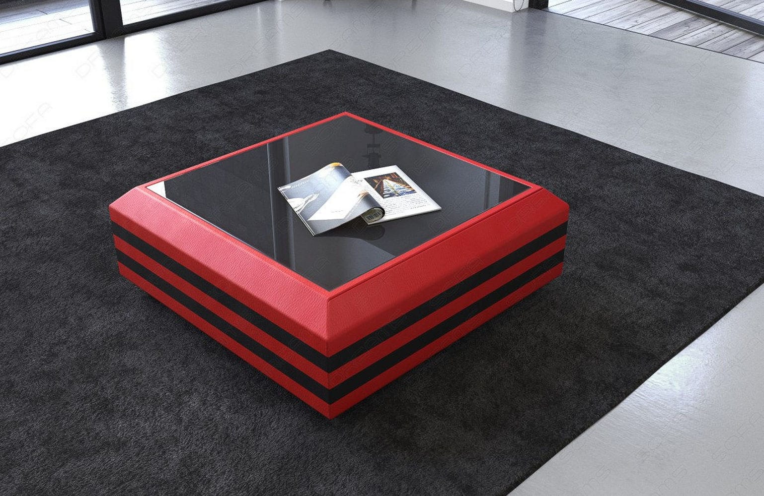 Leder Couchtisch Ravenna – Ausziehbar & Elegant Rot-Schwarz