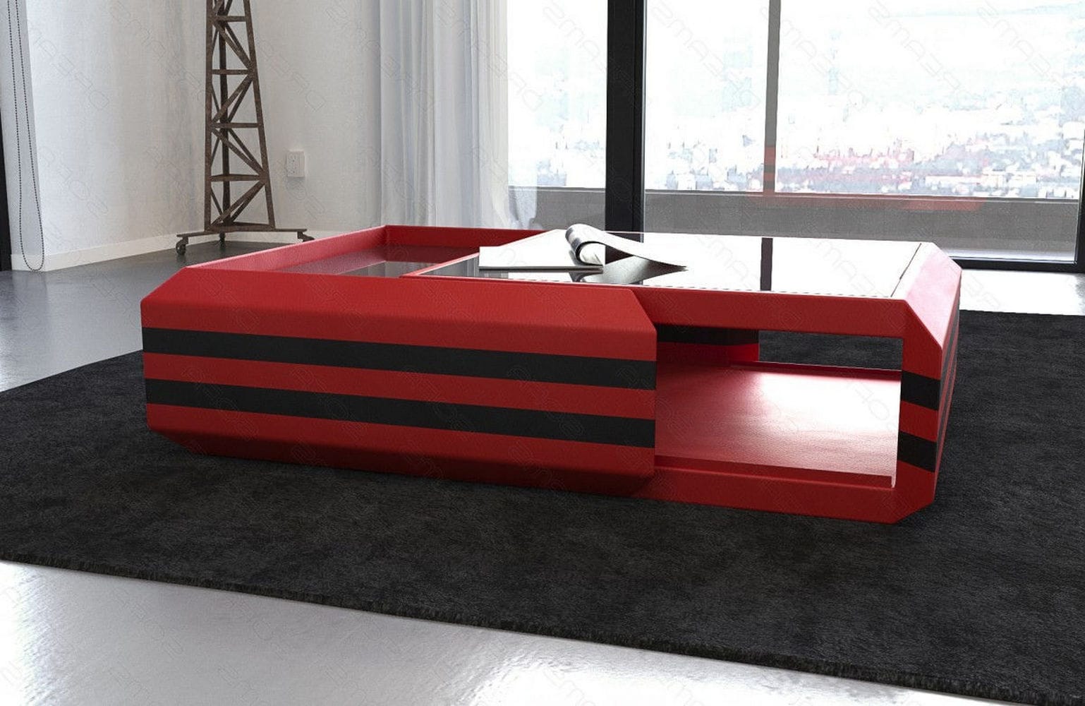 Leder Couchtisch Ravenna – Ausziehbar & Elegant Rot-Schwarz