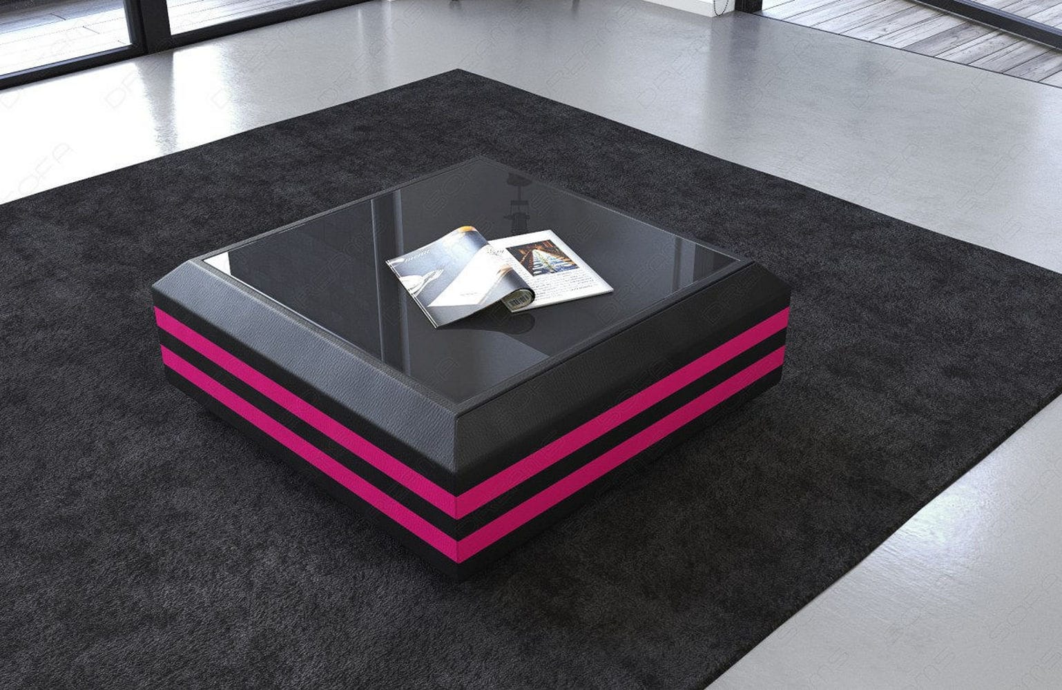 Leder Couchtisch Ravenna – Ausziehbar & Elegant Schwarz-Pink