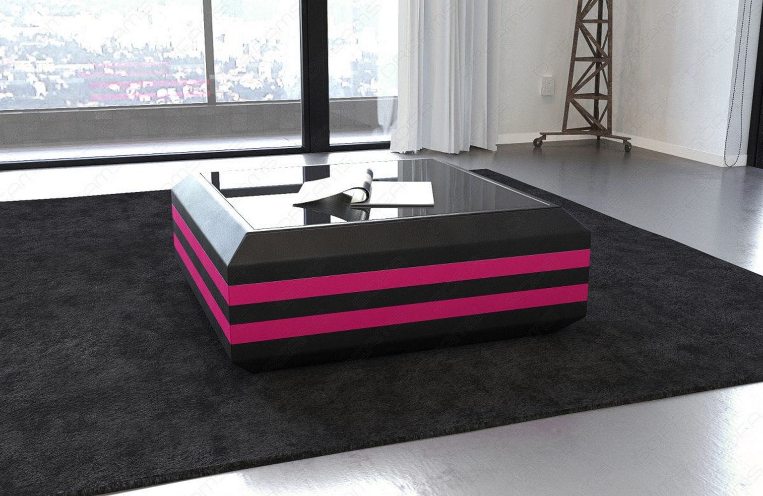 Leder Couchtisch Ravenna – Ausziehbar & Elegant Schwarz-Pink