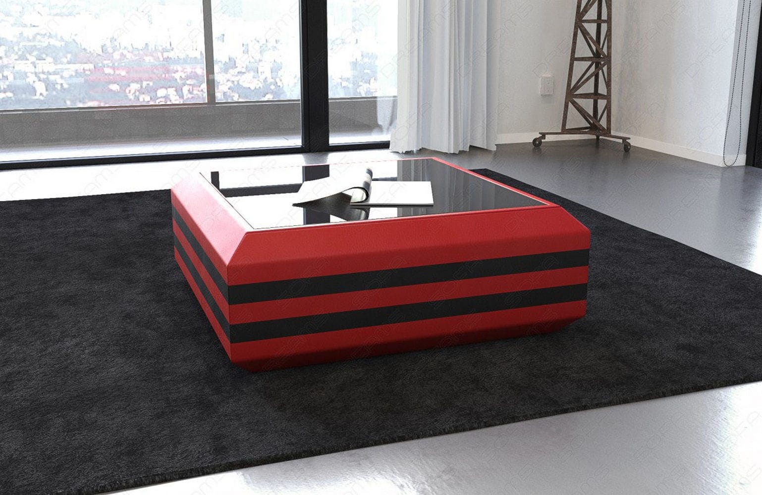 Leder Couchtisch Ravenna – Ausziehbar & Elegant Rot-Schwarz