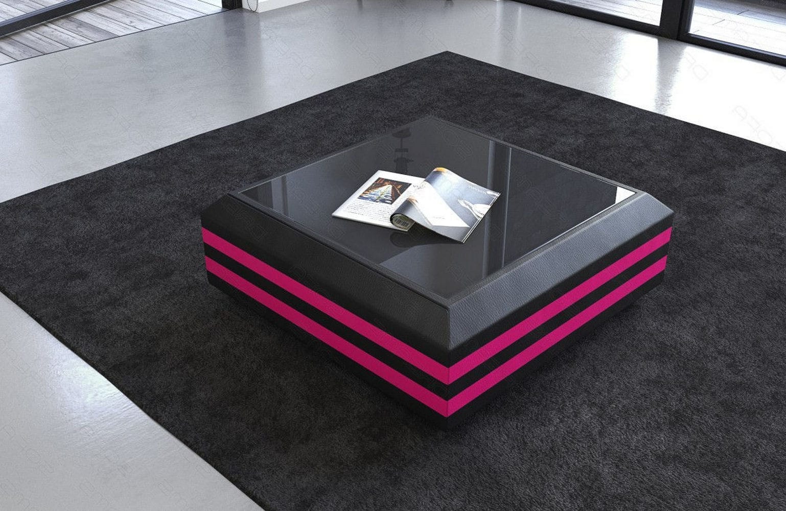 Leder Couchtisch Ravenna – Ausziehbar & Elegant Schwarz-Pink