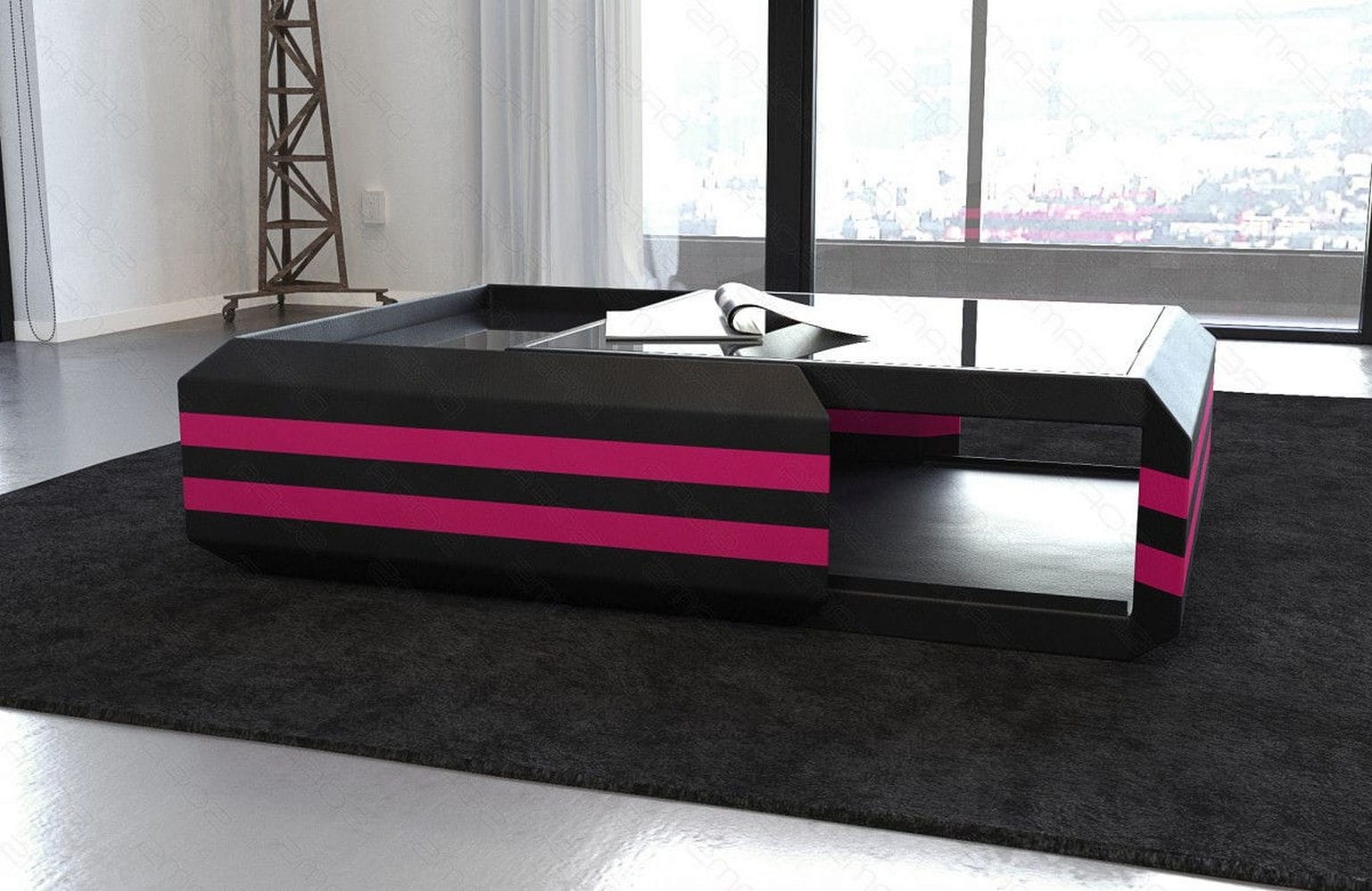 Leder Couchtisch Ravenna – Ausziehbar & Elegant Schwarz-Pink