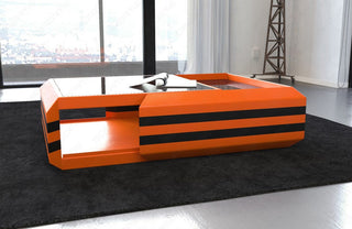 Couchtisch Ravenna Ausziehbar in Leder Orange-Schwarz