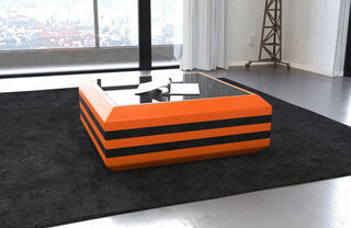 Couchtisch Ravenna Ausziehbar in Leder Orange-Schwarz