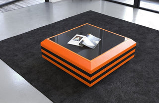 Couchtisch Ravenna Ausziehbar in Leder Orange-Schwarz