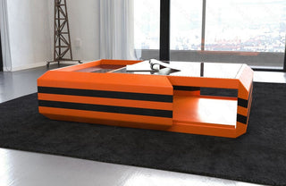 Couchtisch Ravenna Ausziehbar in Leder Orange-Schwarz