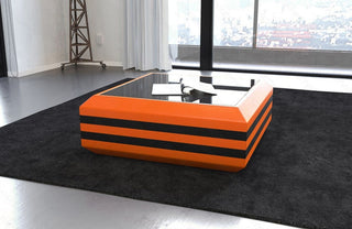 Couchtisch Ravenna Ausziehbar in Leder Orange-Schwarz