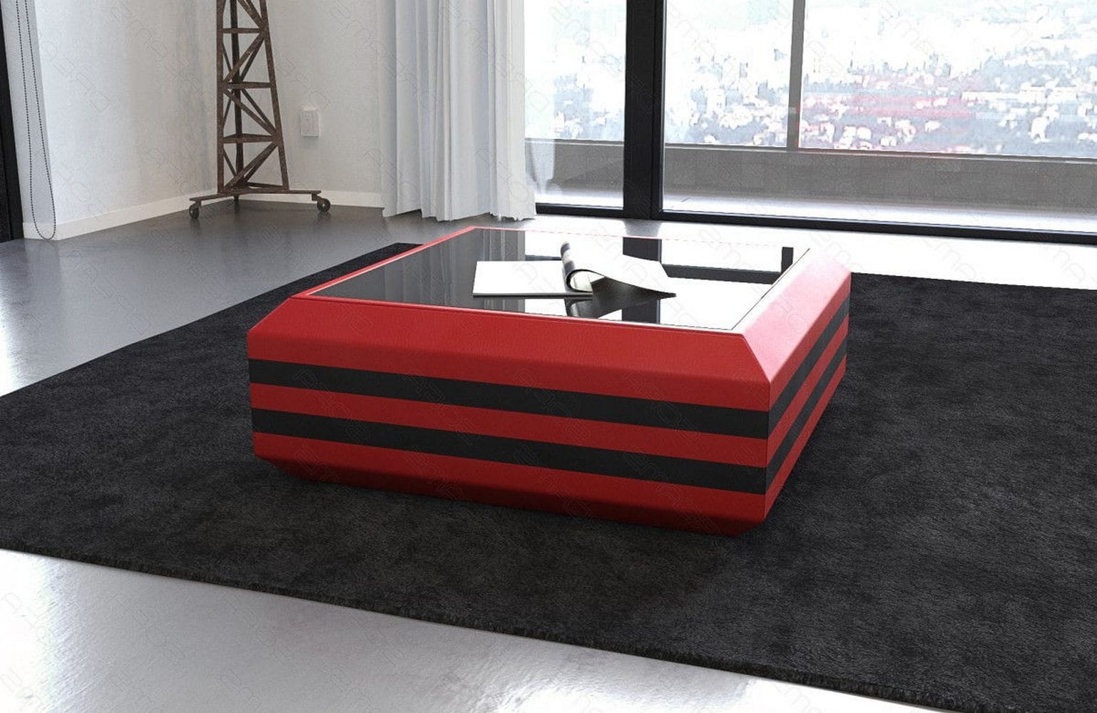 Leder Couchtisch Ravenna – Ausziehbar & Elegant Rot-Schwarz