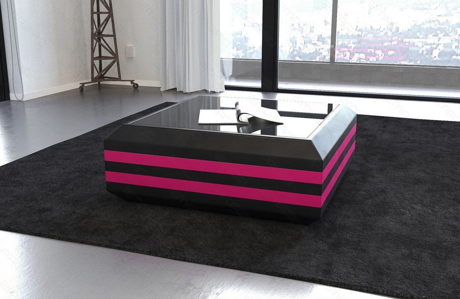 Leder Couchtisch Ravenna – Ausziehbar & Elegant Schwarz-Pink