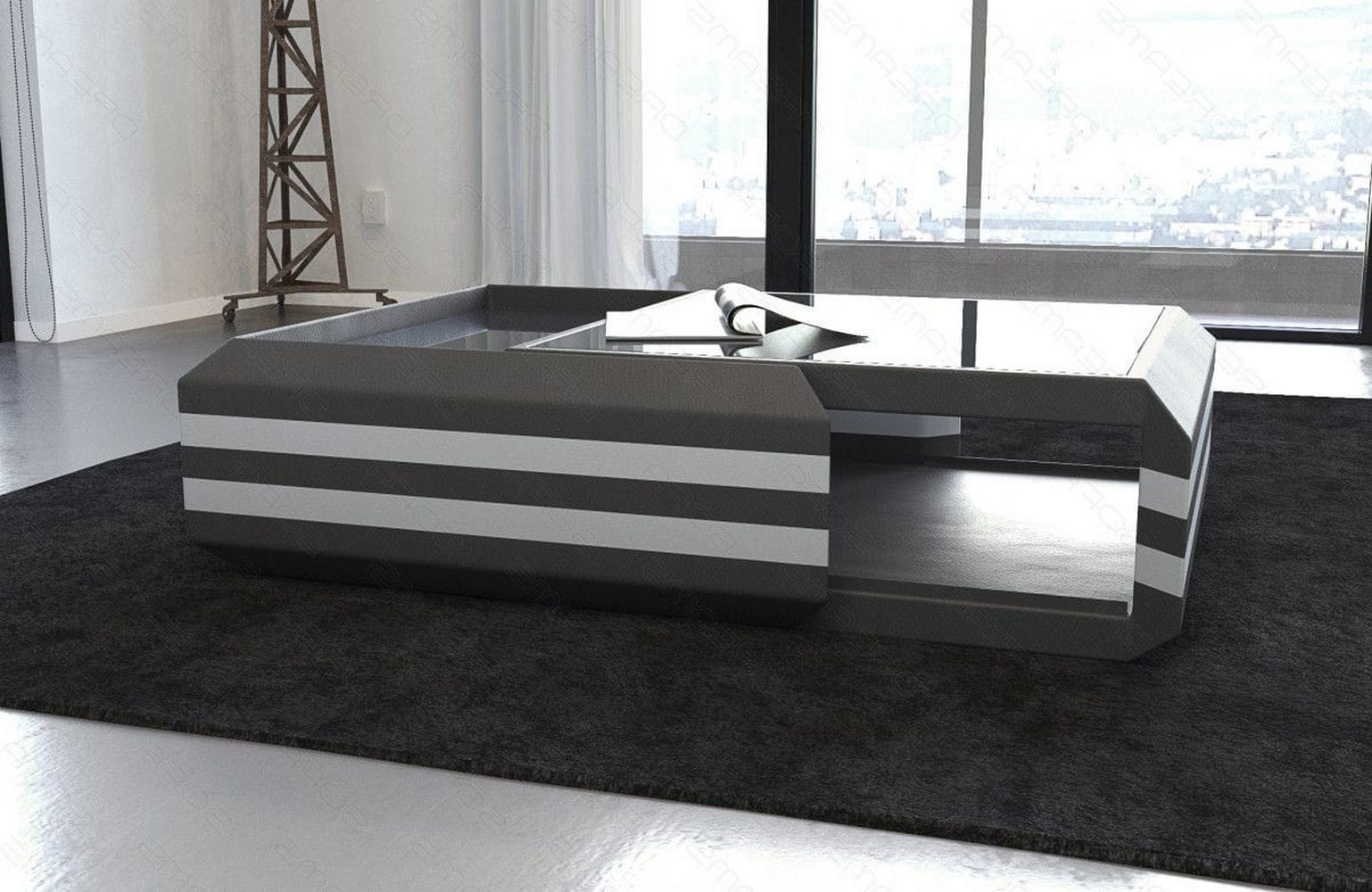 Leder Couchtisch Ravenna – Ausziehbar & Elegant Grau-Weiß