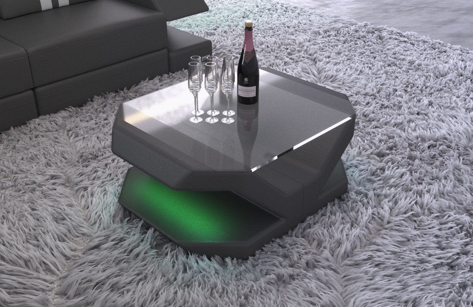 Luxus Couchtisch Venedig – Leder Eleganz Grau