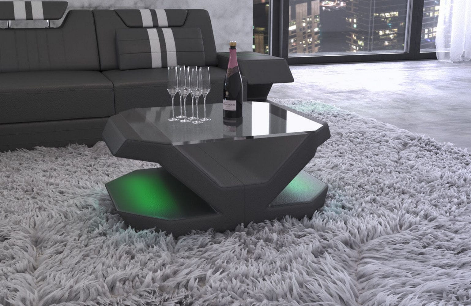 Luxus Couchtisch Venedig – Leder Eleganz Grau