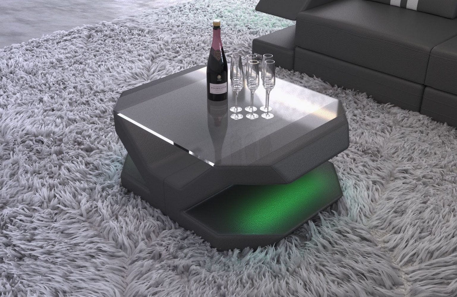 Luxus Couchtisch Venedig – Leder Eleganz Grau