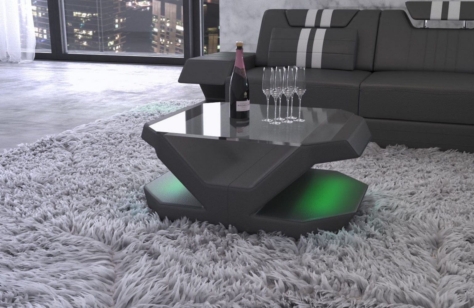 Luxus Couchtisch Venedig – Leder Eleganz Grau