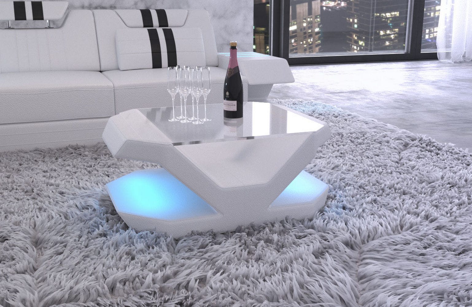 Luxus Couchtisch Venedig – Leder Eleganz Weiß