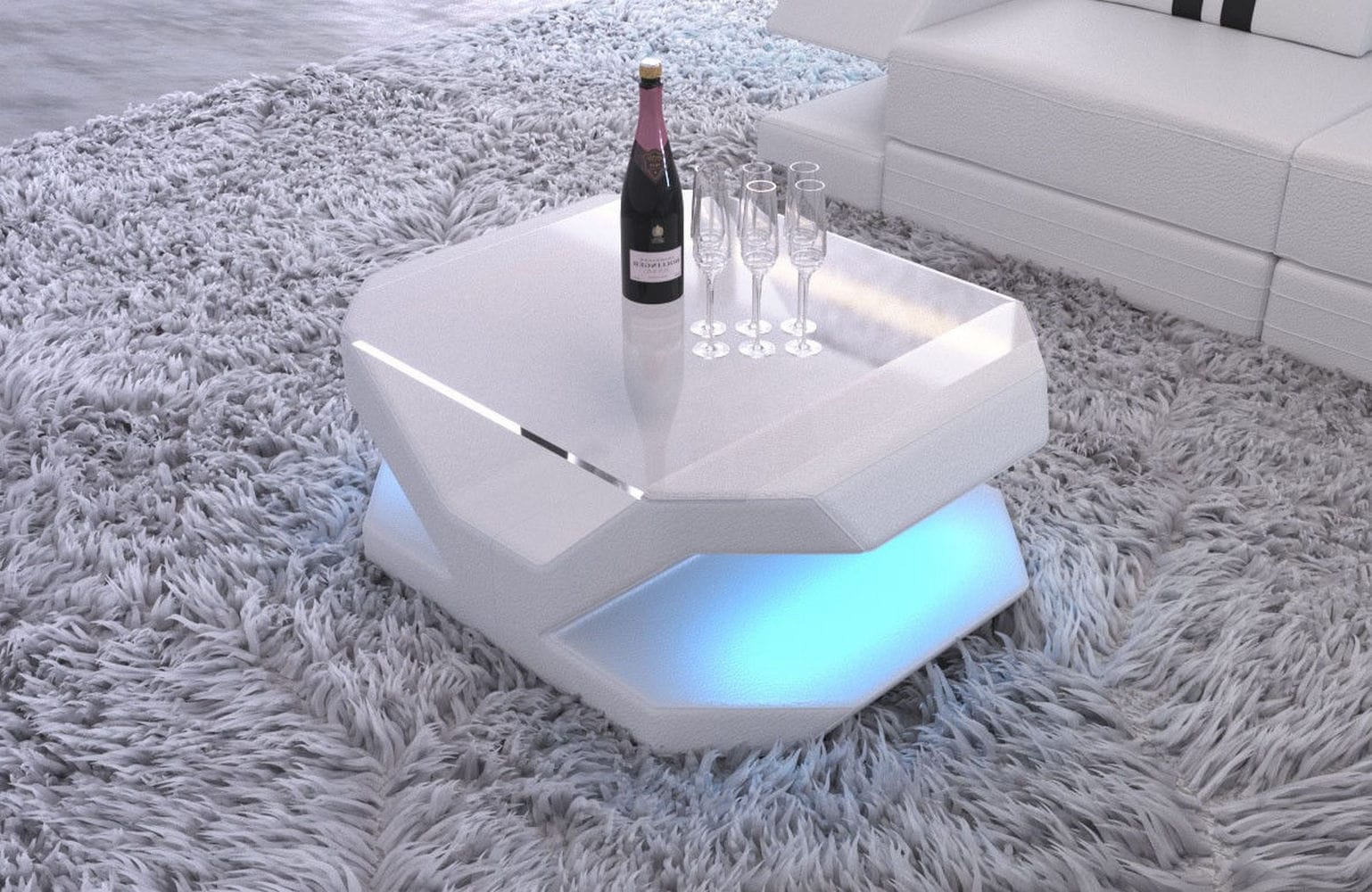 Luxus Couchtisch Venedig – Leder Eleganz Weiß