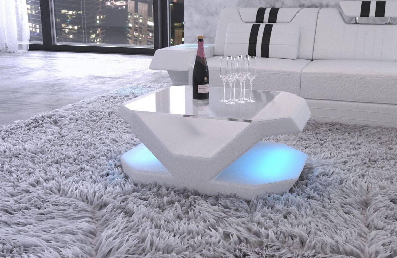 Luxus Couchtisch Venedig – Leder Eleganz Weiß