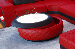 Couchtisch Berlin in Leder Rot-Schwarz