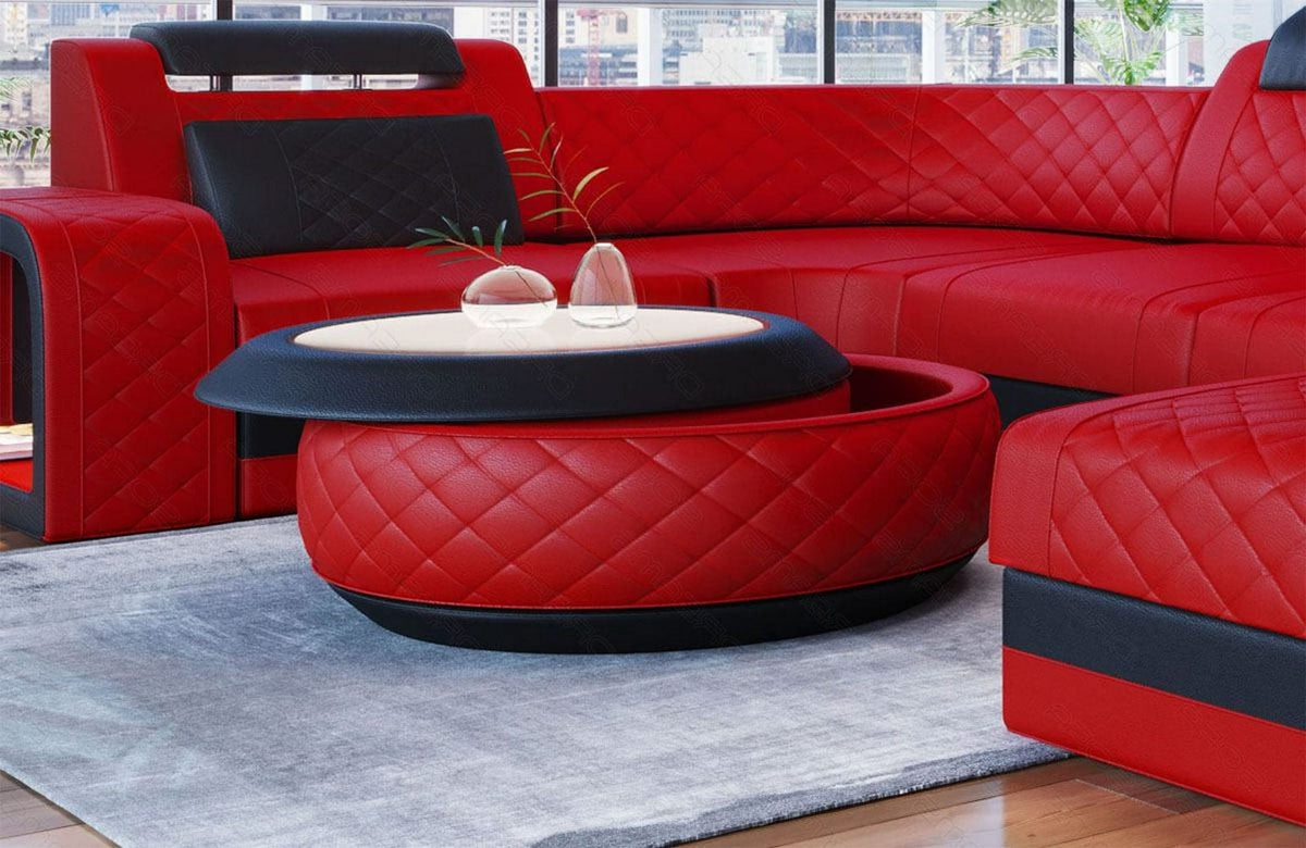 Couchtisch Berlin in Leder Rot-Schwarz