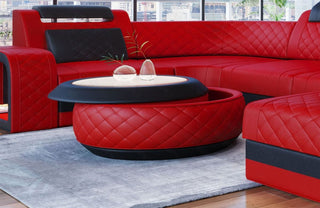 Couchtisch Berlin in Leder Rot-Schwarz