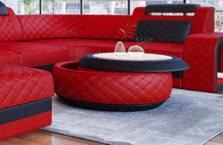 Couchtisch Berlin in Leder Rot-Schwarz