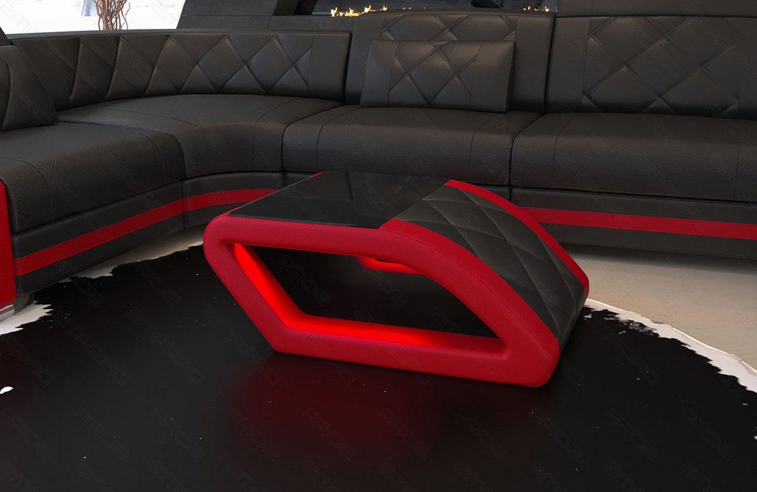 Leder Couchtisch Swing – Elegantes Design Schwarz-Rot
