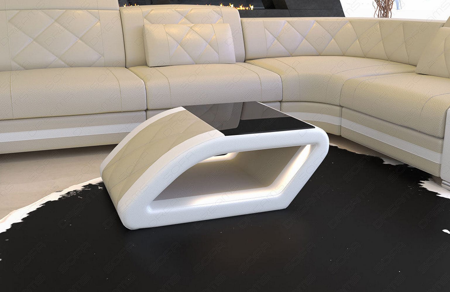 Leder Couchtisch Swing – Elegantes Design Beige-Weiß