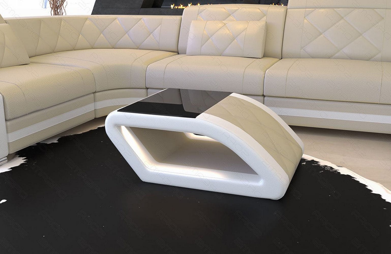 Leder Couchtisch Swing – Elegantes Design Beige-Weiß