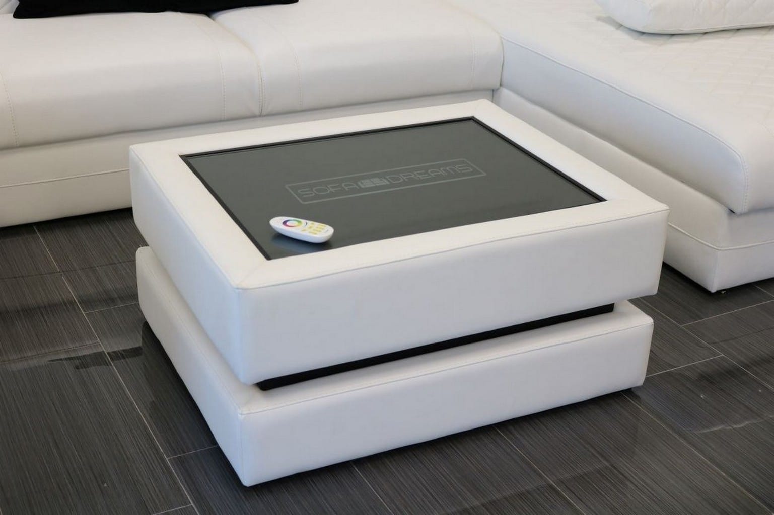 Leder Couchtisch HEAT, Modernes Design Weiß-Schwarz