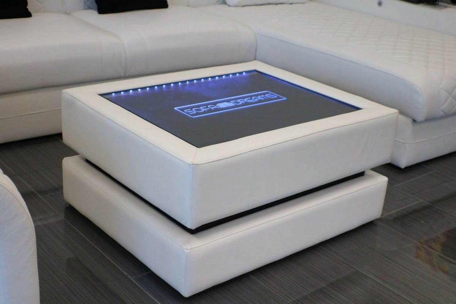 Leder Couchtisch HEAT, Modernes Design Weiß-Schwarz