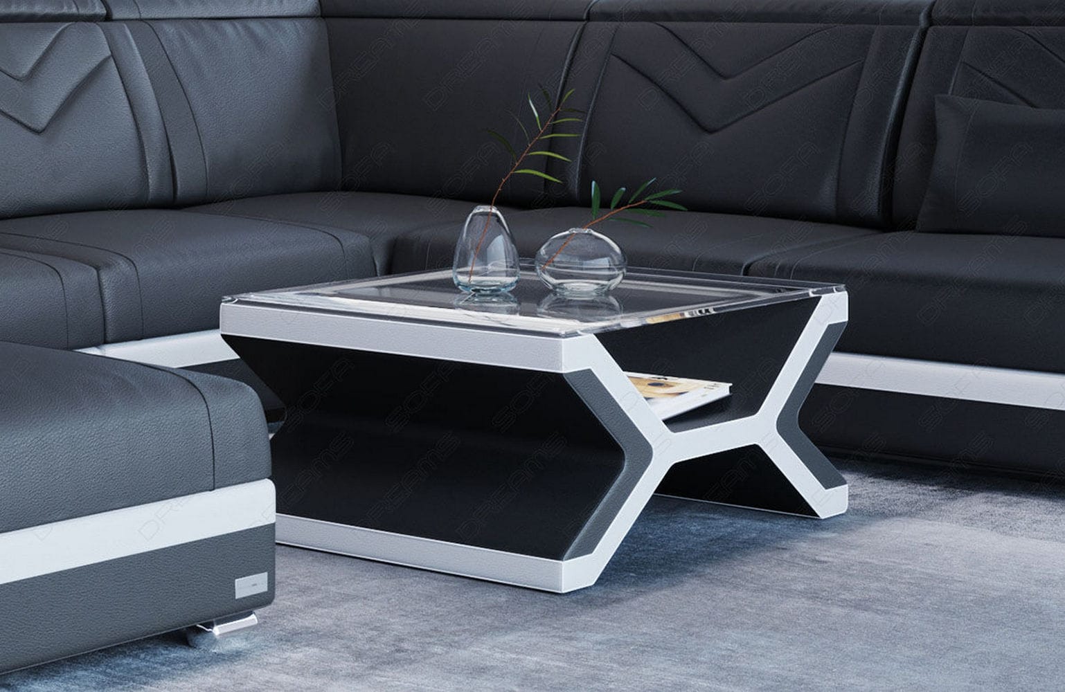 Designer Leder Couchtisch Napoli – Eleganz Schwarz-Weiß