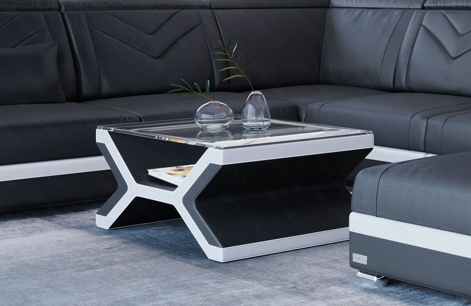 Designer Leder Couchtisch Napoli – Eleganz Schwarz-Weiß