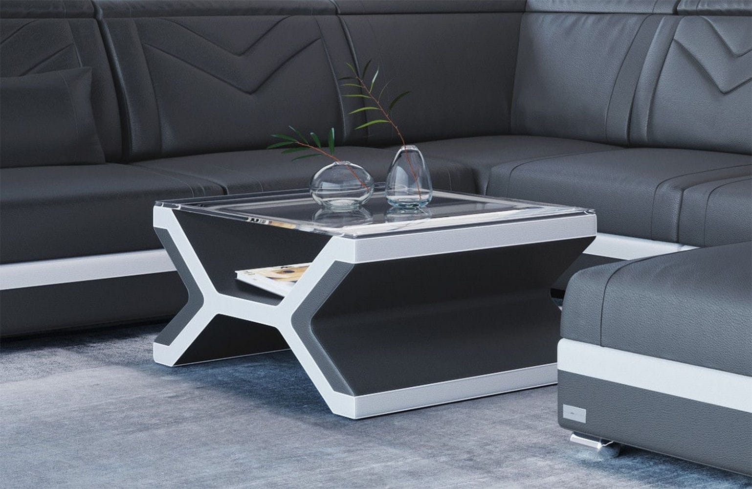 Designer Leder Couchtisch Napoli – Eleganz Grau-Weiß