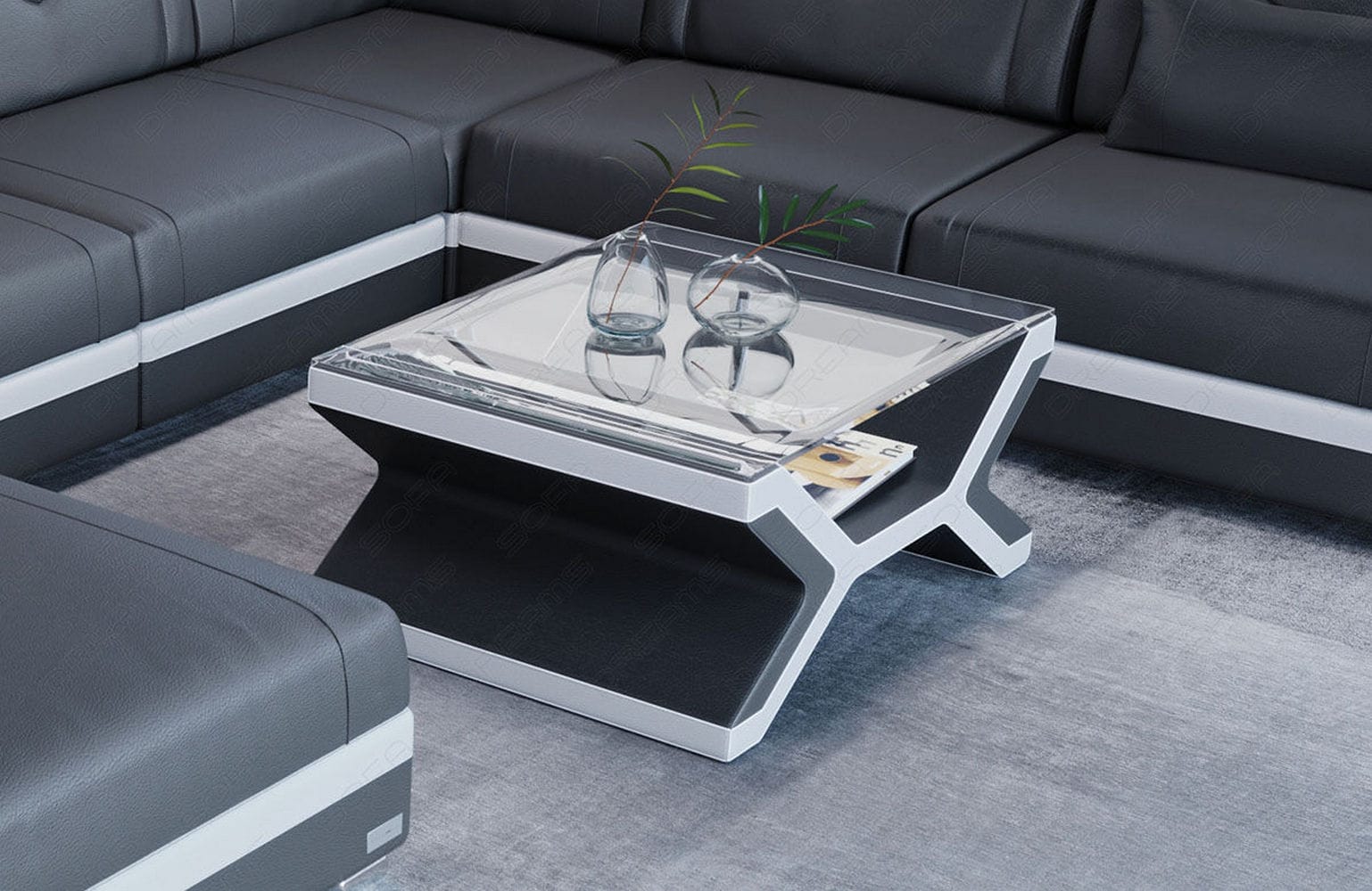 Designer Leder Couchtisch Napoli – Eleganz Schwarz-Weiß