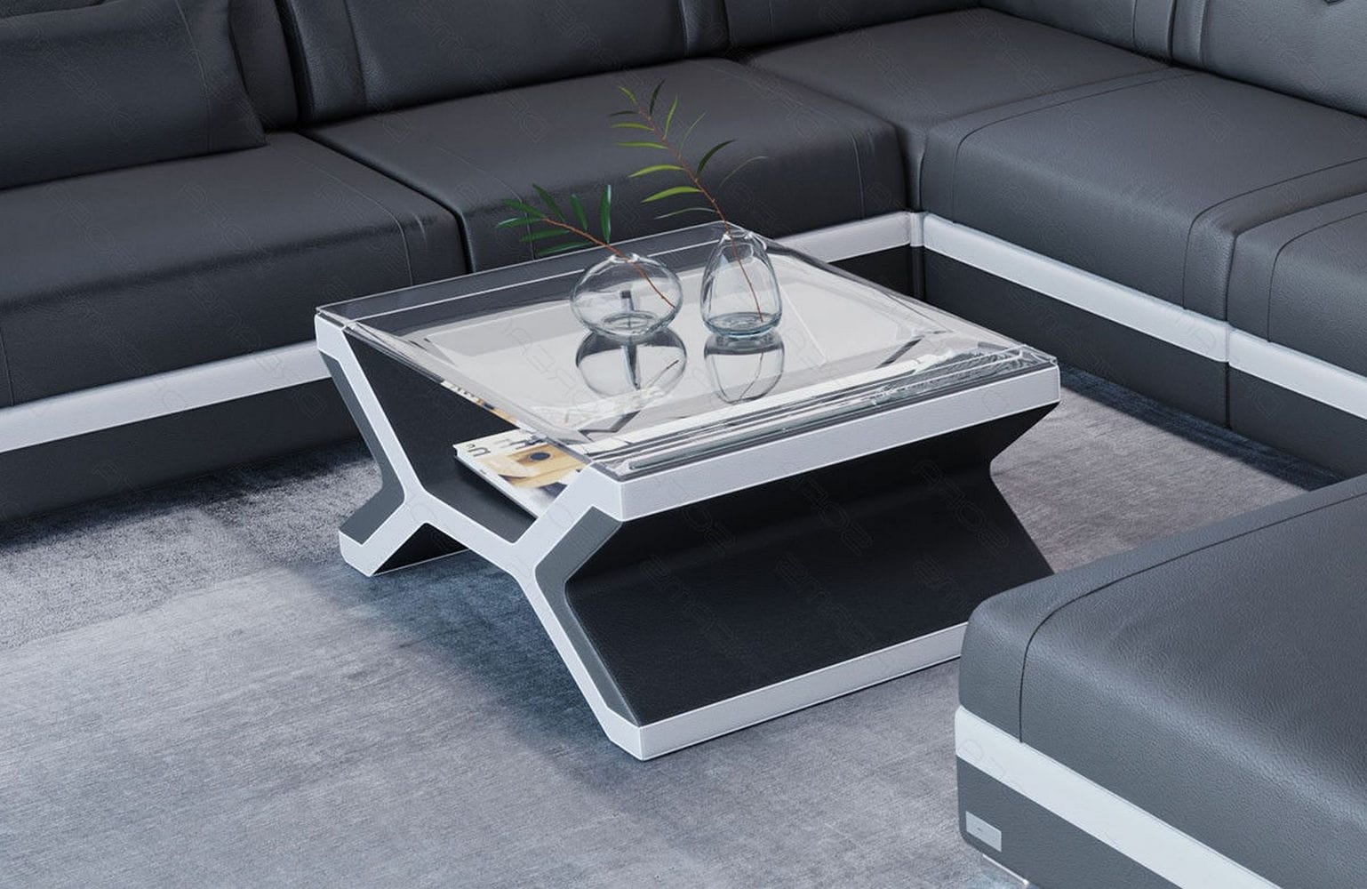 Designer Leder Couchtisch Napoli – Eleganz Schwarz-Weiß