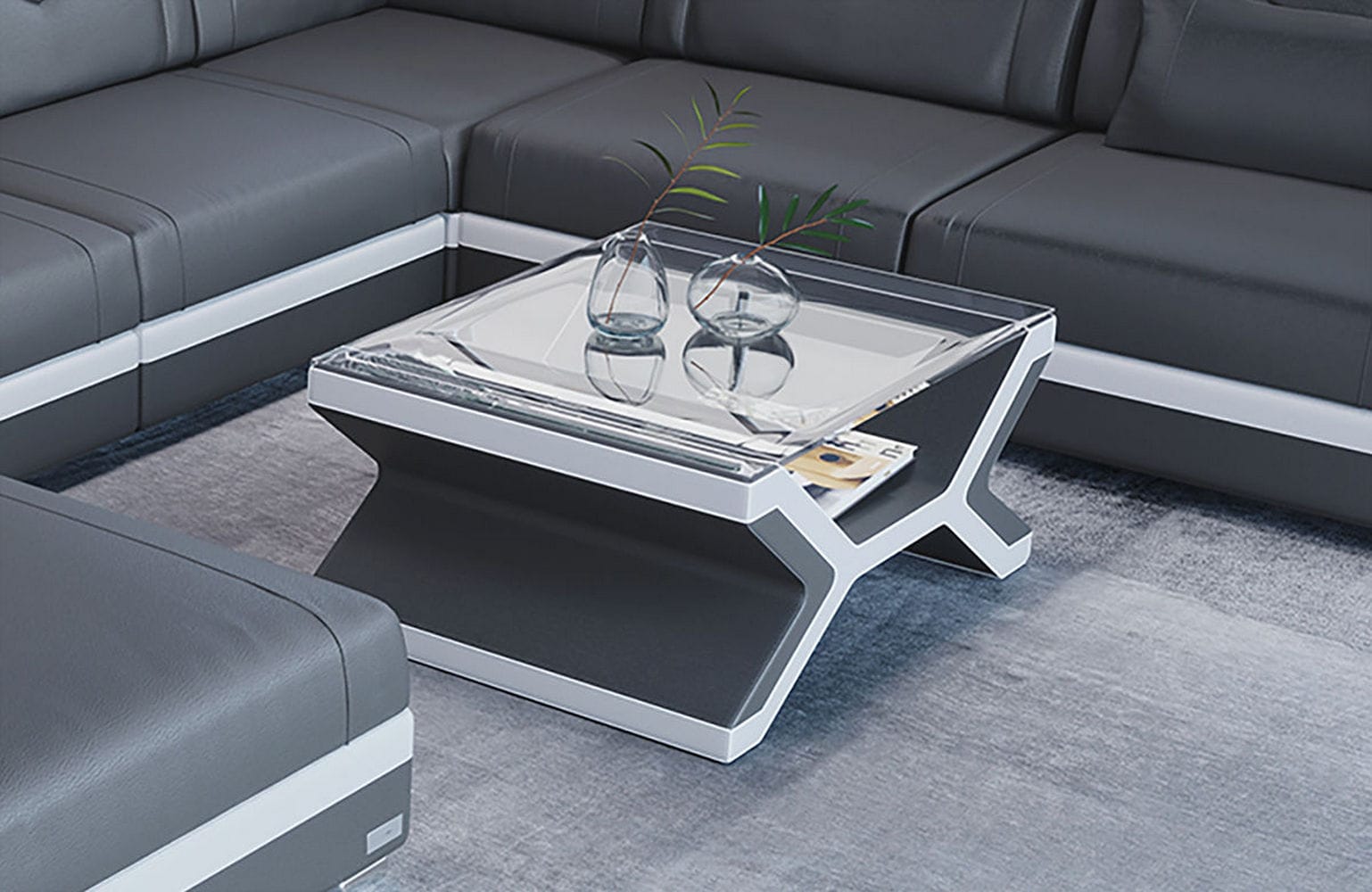 Designer Leder Couchtisch Napoli – Eleganz Grau-Weiß