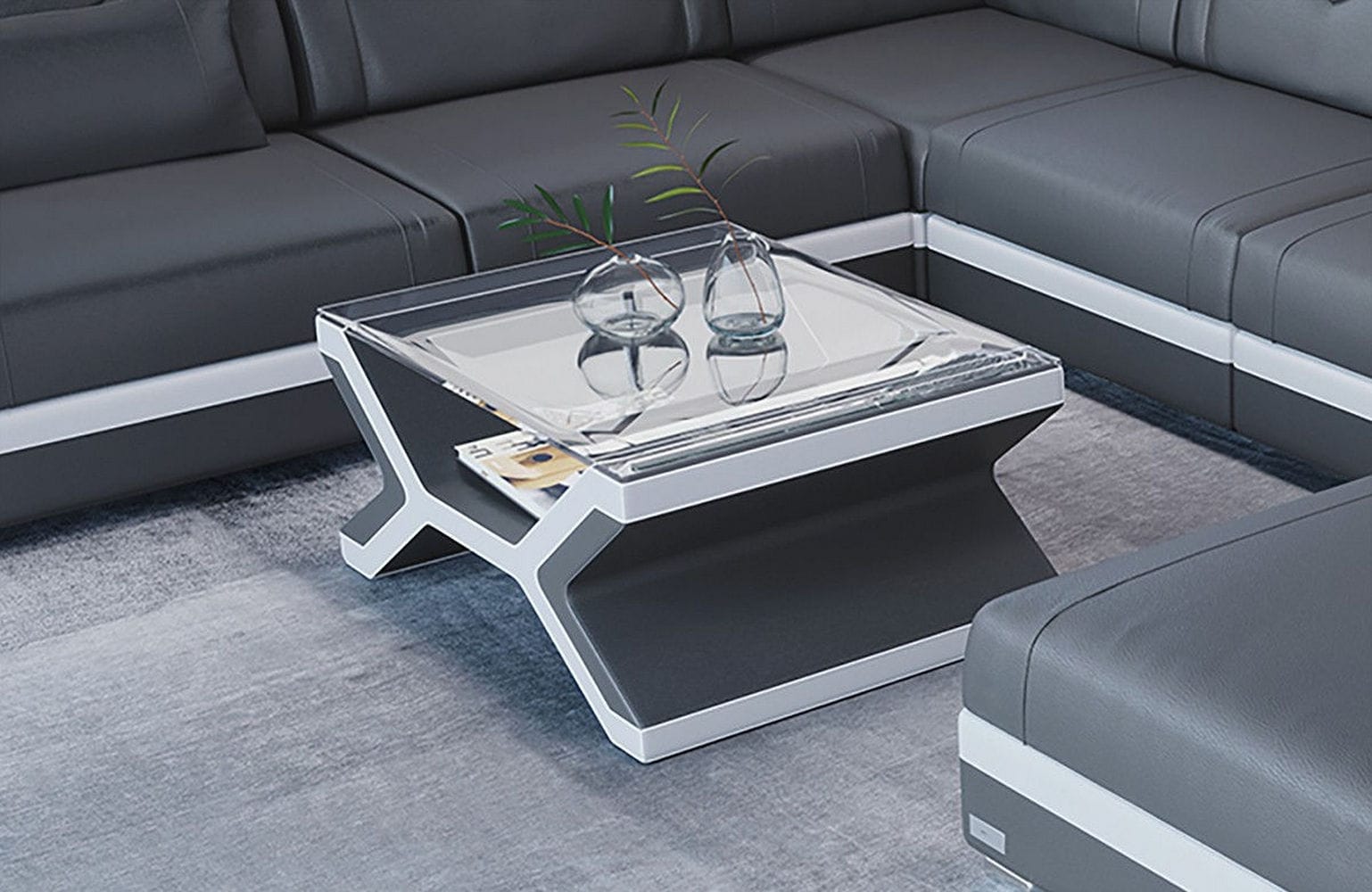 Designer Leder Couchtisch Napoli – Eleganz Grau-Weiß