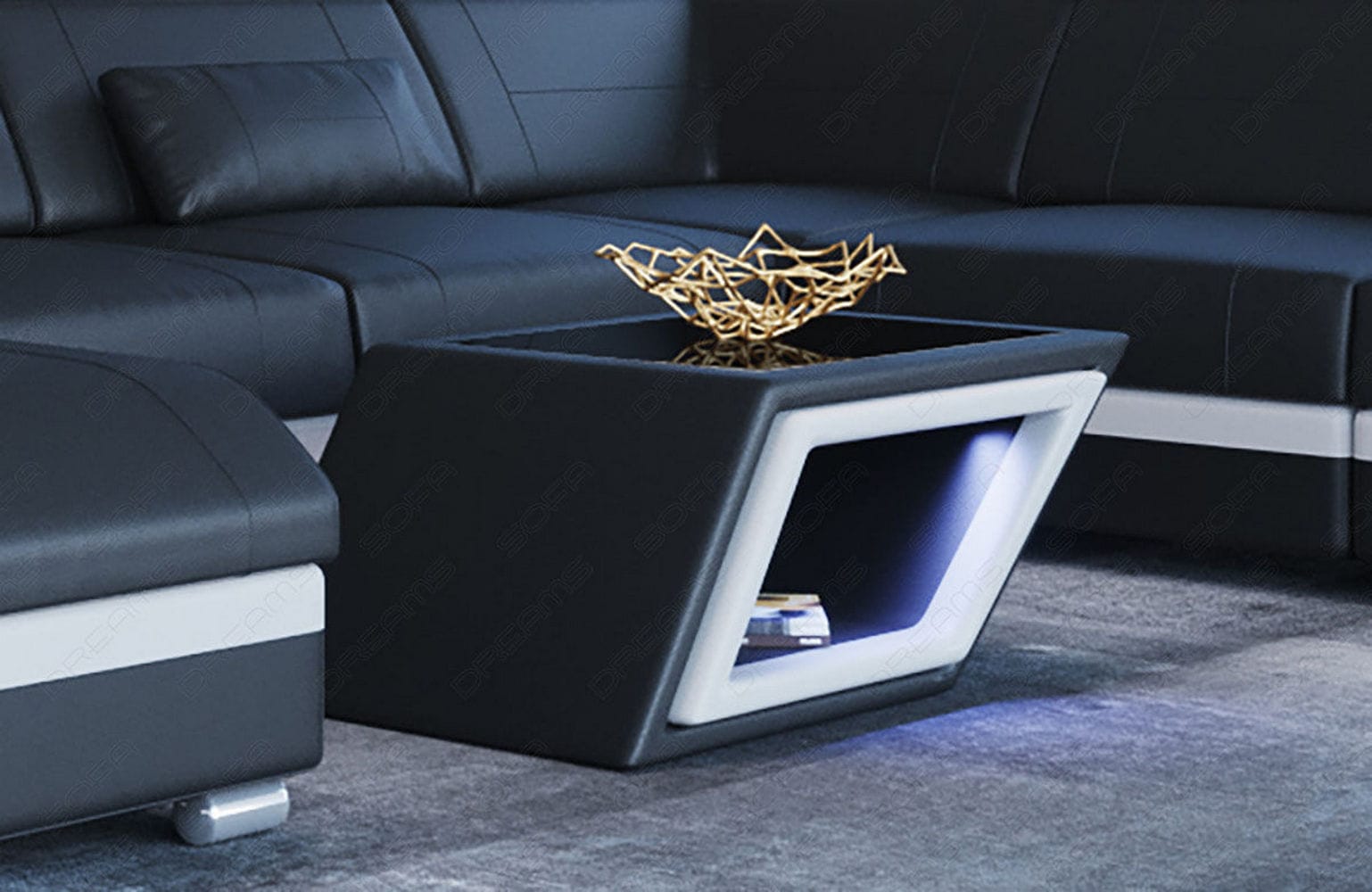 Designer Leder Couchtisch Catania – Edles Design Schwarz-Weiß