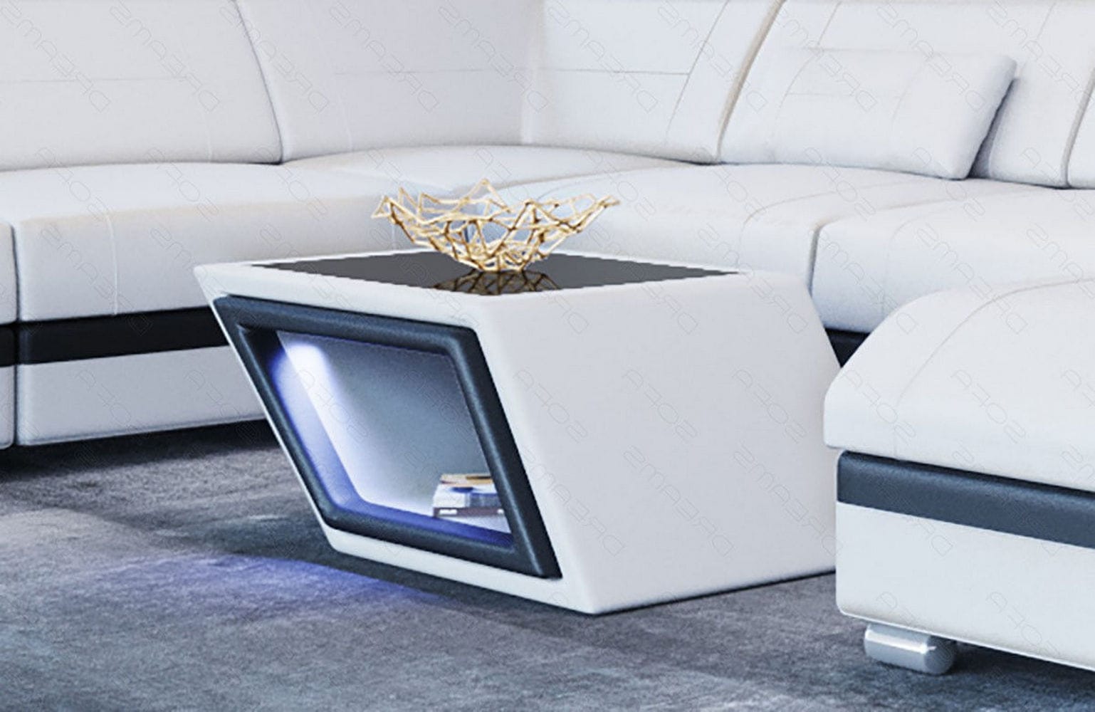 Designer Leder Couchtisch Catania – Edles Design Weiß-Schwarz