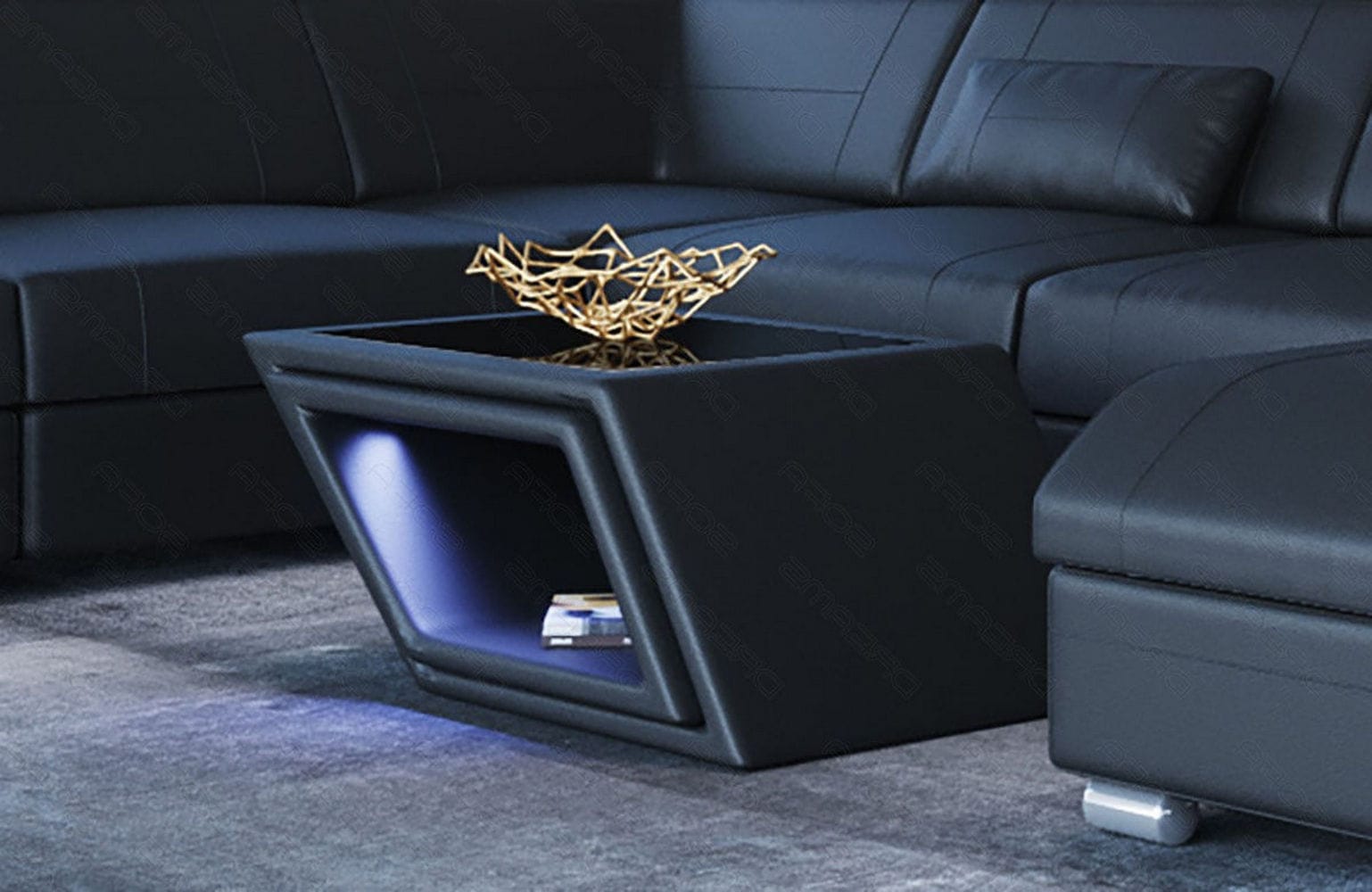 Designer Leder Couchtisch Catania – Edles Design Schwarz