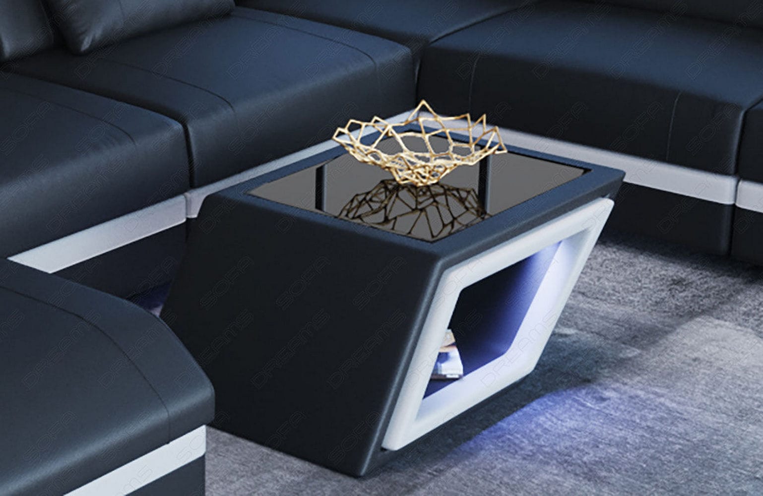 Designer Leder Couchtisch Catania – Edles Design Schwarz-Weiß