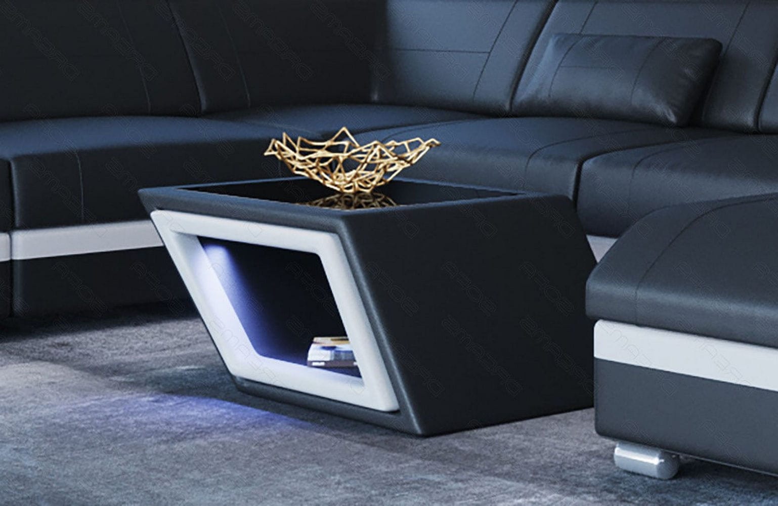 Designer Leder Couchtisch Catania – Edles Design Schwarz-Weiß