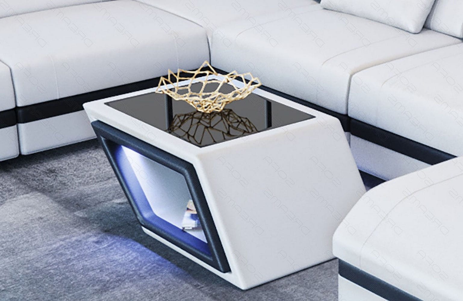 Designer Leder Couchtisch Catania – Edles Design Weiß-Schwarz