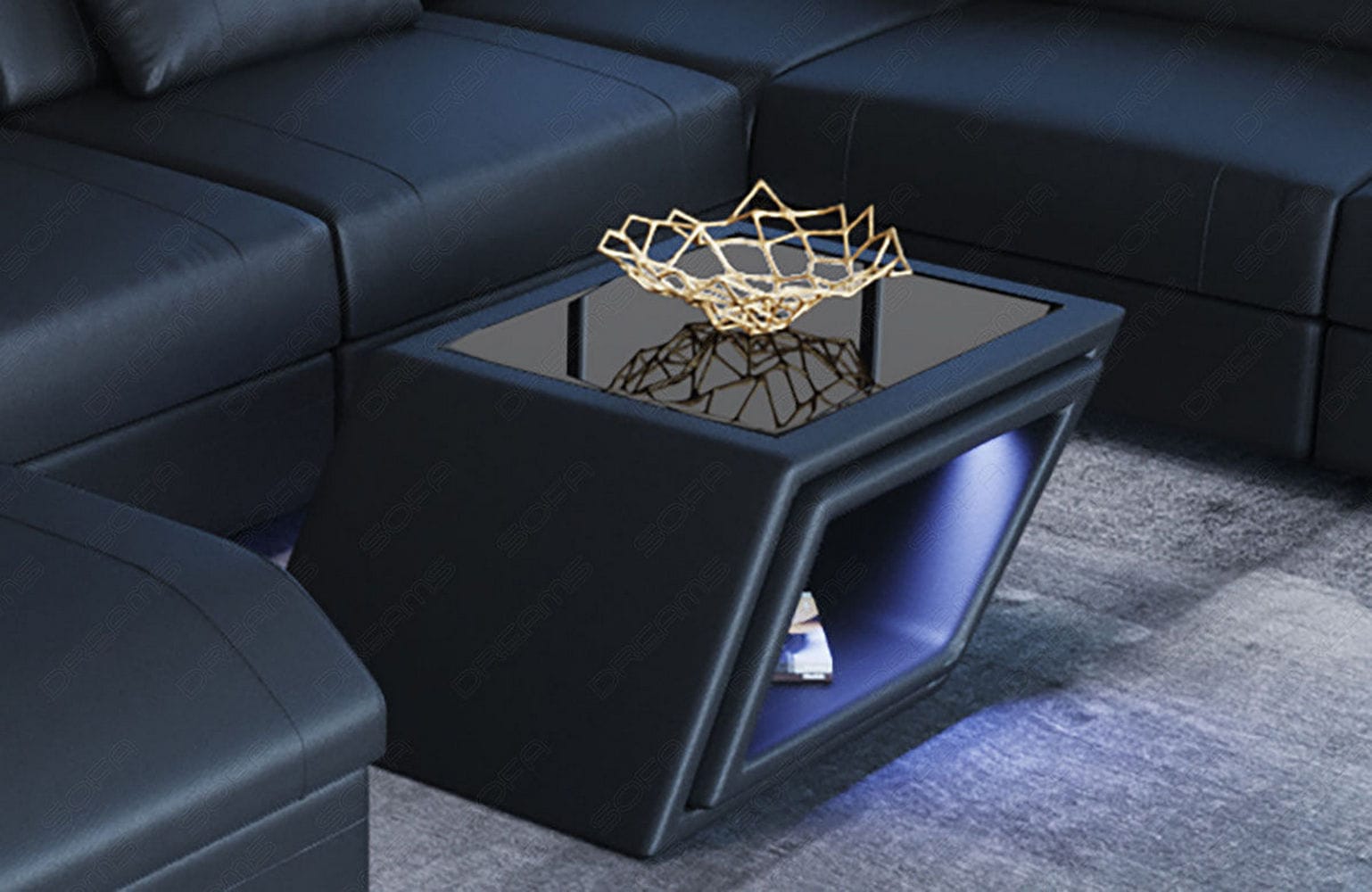 Designer Leder Couchtisch Catania – Edles Design Schwarz